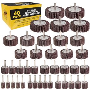 Dura-Gold 40-Piece 1/4" Shank Abrasive Flap Wheel Sander Set, 80 Grit Aluminum Oxide Sandpaper - 8 Cylindrical Diameter Sanding Wheel Sizes - Use Drills, Grinders to Sand Grind Strip Metal, Wood Paint