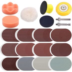 3 Inch Sandpaper Grit 60-10000 Wet Dry Sander Sheets with 1/8"&1/4"Shank Backer Plate and Soft Foam Buffering Pad Grinding Abrasive Sponge Sanding Disc Pad Kit for Wood Metal Mirror Jewelry Car 128pcs