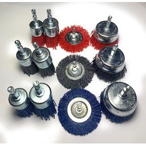 Signi 12 Pack Nylon Bristle Filament Abrasive Brush Drill Wheel and Cup Brush Set with 1/4 Inch Shank, Surface prep Remove Rust/Corrosion/Paint (3" Wheel, Straight Shank)