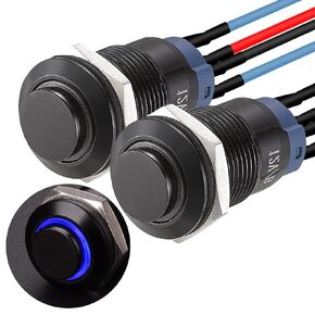 APIELE (Pcs of 2) 12mm Momentary Push Button Switch High Round Head Stainless Steel 1 Normally Open with Ring Led (Blue)