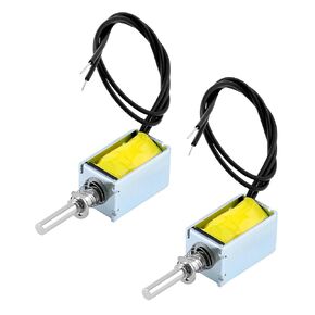 QWORK 2 Pack DC 6V Push Pull Solenoid Electromagnet with 50g Force 4mm Stroke Energized 25% Duty Cycle and 20cm Cable