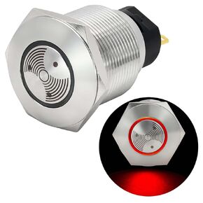 Red LED Buzzer 12V 19mm Alarm Indicator Light Lamp Stainless Steel Metal Signal Pilot 0.75" Mounting Hole with 85dB Sound J19-BZL