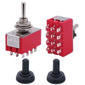 Twidec/2Pcs Mini Toggle Switch 4PDT 2 Position 12 Pins ON/ON Miniature Toggle Switch AC 6A/125V 2A/250V Car Boat Switches with Waterproof Cap MTS-402-MZ