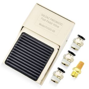 TAILONZ PNEUMATIC 1/4"NPT مجموعة صمامات دواسة القدم الهوائية 5 اتجاهات 2 موضع التحكم في الضغط المطاطي الملولب غير القابل للانزلاق 4F210-08L (مع قفل) مع تركيبات هوائية 6 مم باللون الأبيض