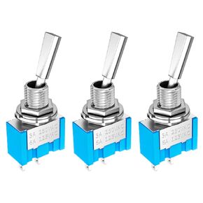 DaierTek Mini Toggle Switch SPST Miniature Small Flat Toggle Switch ON/Off 2 Position 2 Pin 6A 125VAC 3A 250VAC for Car Truck Household Appliance -3pcs