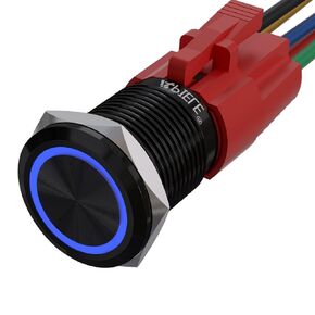 APIELE 16mm Momentary Black Push Button Switch On Off with 12V LED Angel Ring Head for 16mm 0.63" Mounting Hole with Wire Socket Plug Self-Reset(Red/Black Shell)