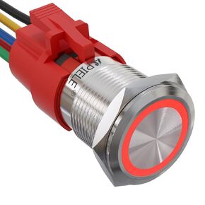 APIELE 19mm 0.74" 12V Latching White Angel Eye Halo Ring LED Metal Push Button Toggle Car Switch 1NO1NC SPDT with Wire Socket Plug