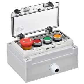 MECCANIXITY IP67 Push Button Box ABS Row Green Button Red Button E Stop Button Selector Switch for Indoor and Outdoor Electrical Communication Fire Equipment