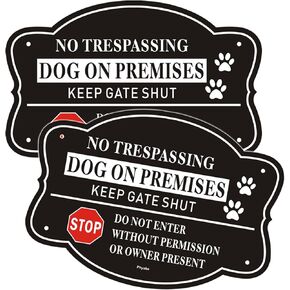 2 Pack No Trespassing Dog On Premises Keep Gate Shut Do Not Enter Sign, 10 x 7 inch Rust Free Aluminum Dog Sign, Weather Resistant, Waterproof, Durable Ink, Easy to Install