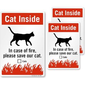 SmartSign (Pack of 3) “Cat Inside - in Case of Fire Please Save Our Cat" Pet Rescue Label Set, One 3.75“x5.5“ & Two 2.75“x4“ - Engineer Grade Reflective Decals, Red, Black and White
