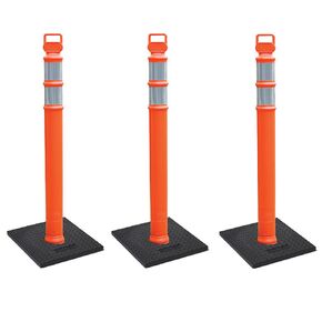 Cortina EZ Grab Delineator 45" Post, 3" Hip Collars with 10 lb Base, 03-747RBC-3, Orange, 3 Pack