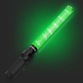 1 Pack Traffic Wand, 21 Inch Traffic Control Wand with 2 Flashing Modes & Side Clip, LED Safety Baton for Traffic Control, Parking, Aircraft, Car Directing (Green)