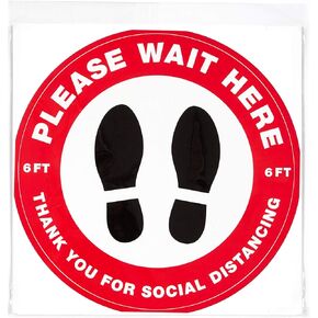 Avery"Please Wait Here" Red Social Distancing Floor Decals, 10.5" Diameter, 5 Removable Decals (83090)
