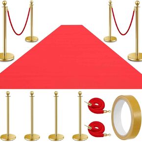 4 Pcs Crowd Control Barriers and Red Carpet Runner Runway Rug 2 Velvet Rope Stainless Steel Stanchion Posts Queue Line Dividers with Tape for Party Wedding Hallway Events Outdoor Decorations