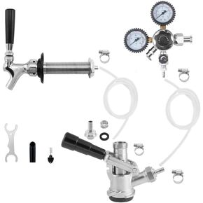 مجموعة تحويل مثبتة على الباب Kegerator بنقرة واحدة مع منظم CGA-320 ثنائي المقياس ومقرنة برميل لنظام D للحانات والحانات والمطاعم (خزان ثاني أكسيد الكربون غير متضمن)