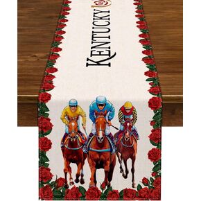 مفرش طاولة Nepnuser Kentucky Derby Run للورود وحفلات سباق الخيل وديكور المنزل والمطبخ وغرفة الطعام (13 بوصة × 120 بوصة)