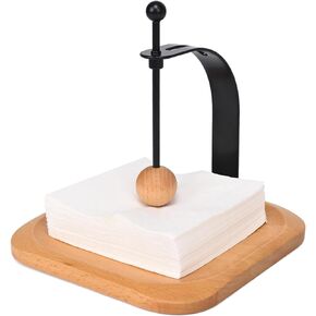Wood Napkin Holder, Square Tabletop Napkin Dispenser with Sophisticatedly Metal Cocktail Napkin Holder for Home, Kitchen, Office, Restaurant, Hotel, Cafe, Bar,Washroom (black walnut)