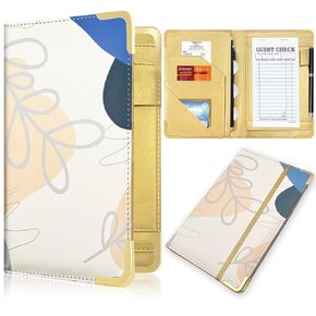 Server Book Large Capacity, Expandable Painted Waiter Book, Durable Leather Waiter Book with Zipper Pocket, Waiter Wallet Server Manual Checkbook Fits Server Apron (5in*8in, Cow-Pink)