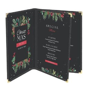 Flexzion Menu Covers 8.5 x 11 Inch - Book Style Menu Holders for Restaurant, Hotel, Cafe, Bar & Pubs - Transparent Clear Menu Covers with 3 Page 6 View, (30 Packs) Menu Folders with Gold Metal Corner