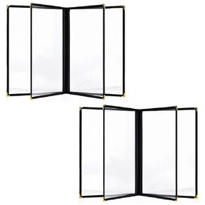 Resturant Menu Covers, 2 PCS 4 Page 8 View Transparent Leather Menu Covers 8.5X11 inch, Homeschool Supplies and restuarnt Supplies (Black*2)
