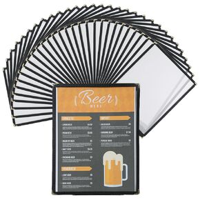 FLKQC Menu Covers 8.5 x 11 | Pack of 30 Restaurant Recipe Menu Covers Transparent Restaurant Menu Covers for Kitchen, Drink, Wine Menu Covers Black (8.5"x 11" (3 Pages, 6 View))