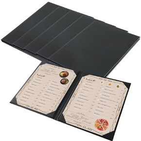 Restaurant Menu Covers Holders 8.5" X 11" | Pack of 10 Synthetic Leather 4 View Menu Holder Covers Book Style with Angled Corners Black for Wine List (10, 4 View (8.5" x 11"))