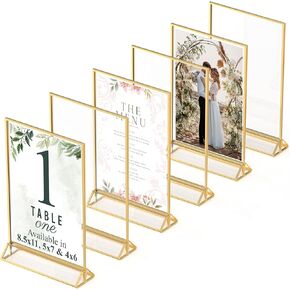 Silver Picture Frames Double Sided - 6 Pack - 4x6 Acrylic Silver Table Number Holders, Clear Easel Table Stands for Signs, Silver Frames for Wedding Table Numbers, Menu Holder, Photo Frame