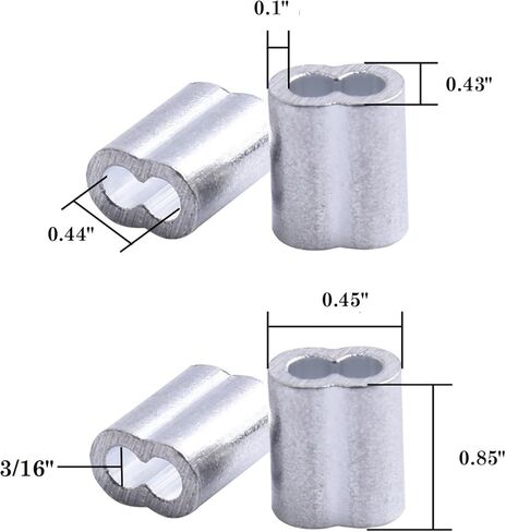 Accessbuy 1/8" Wire Rope Sleeve,Aluminum Gritted Crimping Sleeve,Aluminum Crimping Loop Sleeve,Cable Crimp Ferrules for 1/8" Diameter Wire Rope and Cable Line 100 Pieces in Kuwait