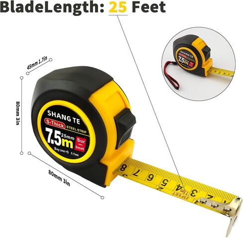 Steel Measuring Tape, Tape Measure 16 ft, Measuring Tape Retractable, 16-Foot Basics Self-Locking Measurement Tape, Self Lock Auto Lock Tape Rule Imperial/Metric Tape Measure for Body Measurements in Saudi Arabia