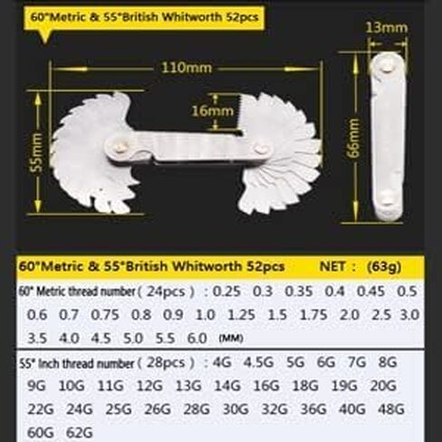 Stainless Steel Thread Gauges,Thread Pitch Gauges Measure Tool Set, Metric & Imperial Screw Gauge SAE Whitworth 55 Degree & Metrisch 60 Degree Thread Pitch Gauge for Industrial Measurement in Saudi Arabia