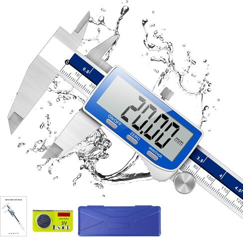 Caliper Measuring Tool, Qfun Vernier Digital Caliper Stainless Steel 6 Inch/150mm, Digital Micrometer Waterproof, Easy Switch from Inch to Millimeter, Large LCD Screen in Kuwait