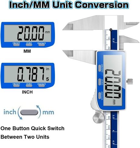 Caliper Measuring Tool, Qfun Vernier Digital Caliper Stainless Steel 6 Inch/150mm, Digital Micrometer Waterproof, Easy Switch from Inch to Millimeter, Large LCD Screen in Kuwait