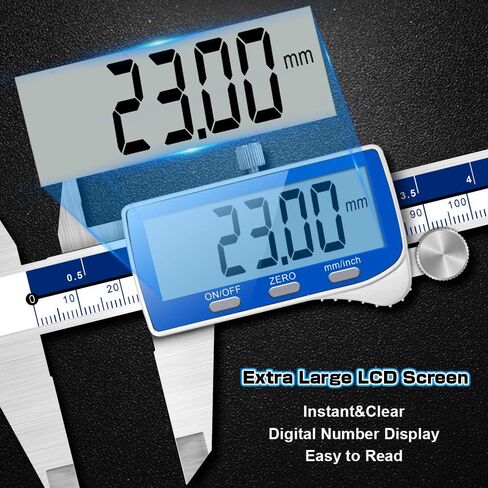 Caliper Measuring Tool, Qfun Vernier Digital Caliper Stainless Steel 6 Inch/150mm, Digital Micrometer Waterproof, Easy Switch from Inch to Millimeter, Large LCD Screen in Kuwait