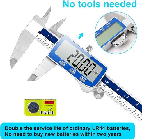 Caliper Measuring Tool, Qfun Vernier Digital Caliper Stainless Steel 6 Inch/150mm, Digital Micrometer Waterproof, Easy Switch from Inch to Millimeter, Large LCD Screen in Kuwait