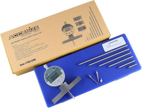 Accusize Industrial Tools - 0-22 inch Electronic Digital Depth Gauge, Inch/Metric/Fractional, 2 Extra Points for Small Hole Applications, P103-0188 in Saudi Arabia