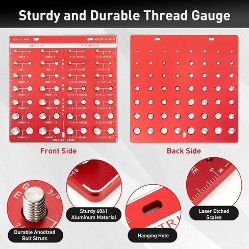 فاحص الخيوط، فاحص خيط الصواميل والمسامير الاحترافي مع 28 مقاسًا، 14 متريًا ممتازًا و14 مسمار تعريف قياسي، مقياس خيط دقيق بمقاييس السنتيمتر والبوصة على كلا الجانبين in Kuwait