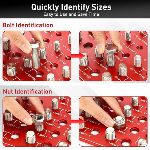 فاحص الخيوط، فاحص خيط الصواميل والمسامير الاحترافي مع 28 مقاسًا، 14 متريًا ممتازًا و14 مسمار تعريف قياسي، مقياس خيط دقيق بمقاييس السنتيمتر والبوصة على كلا الجانبين in Kuwait
