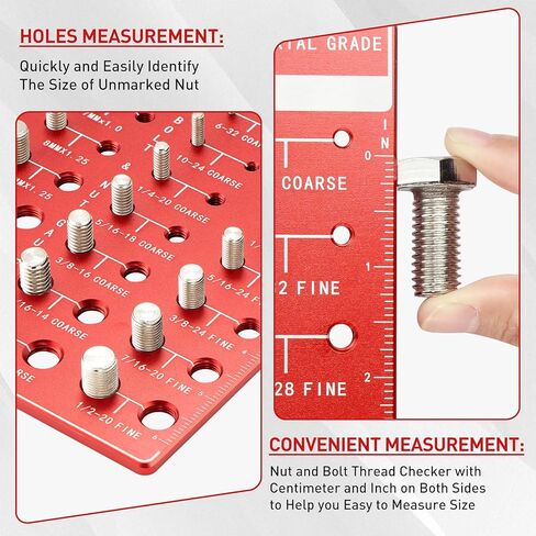 فاحص الخيوط، فاحص خيط الصواميل والمسامير الاحترافي مع 28 مقاسًا، 14 متريًا ممتازًا و14 مسمار تعريف قياسي، مقياس خيط دقيق بمقاييس السنتيمتر والبوصة على كلا الجانبين in Kuwait