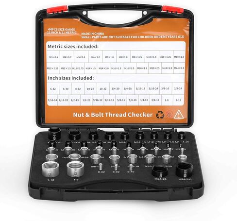 مدقق خيط الصواميل والمسمار - 44 قطعة من مقاييس الذكور/الإناث، مجمعة بشكل فردي 23 بوصة و21 مقياسًا متريًا لحجم الصواميل والمسمار، مناسبة للتحقق من الحجم في المناطق الصعبة والضيقة in Kuwait