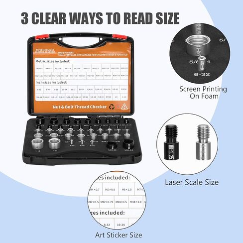 مدقق خيط الصواميل والمسمار - 44 قطعة من مقاييس الذكور/الإناث، مجمعة بشكل فردي 23 بوصة و21 مقياسًا متريًا لحجم الصواميل والمسمار، مناسبة للتحقق من الحجم في المناطق الصعبة والضيقة in Kuwait