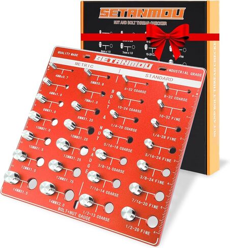 Thread Checker - 28 Bolt and Nut Identifiers, Bolt Sizes and Thread Gauges, Square Design Gift Box Packaging, 14 Metric and 14 Standard Thread Sizes and Thread Gauges in Kuwait