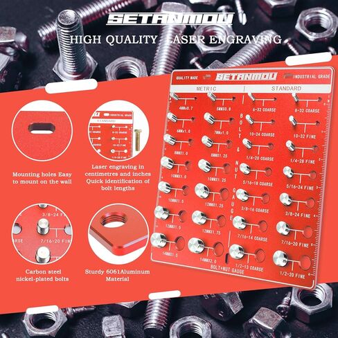 Thread Checker - 28 Bolt and Nut Identifiers, Bolt Sizes and Thread Gauges, Square Design Gift Box Packaging, 14 Metric and 14 Standard Thread Sizes and Thread Gauges in Kuwait