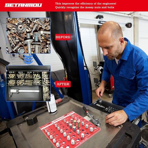 Thread Checker - 28 Bolt and Nut Identifiers, Bolt Sizes and Thread Gauges, Square Design Gift Box Packaging, 14 Metric and 14 Standard Thread Sizes and Thread Gauges in Kuwait