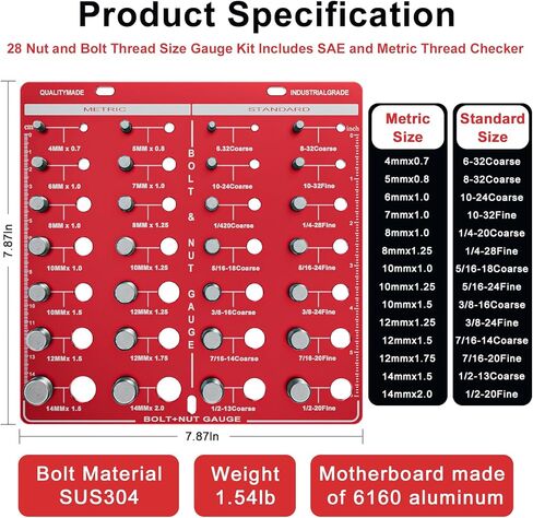 28 Nut and Bolt Thread Checker, Thread Checker, Bolt Size and Thread Identifier, Standard Screw Size Gauge with Inches and Centimeters in Kuwait