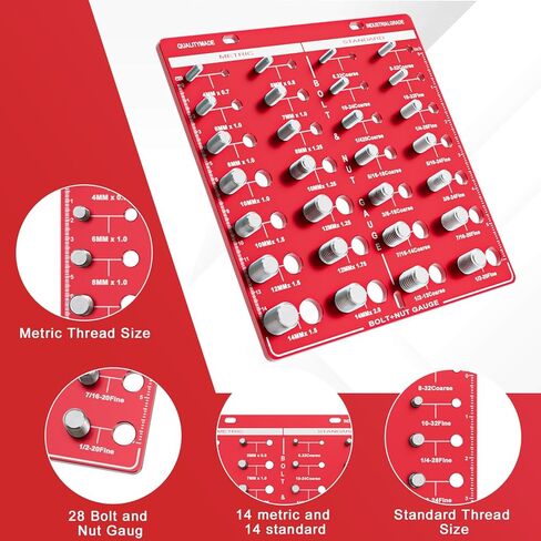 28 Nut and Bolt Thread Checker, Thread Checker, Bolt Size and Thread Identifier, Standard Screw Size Gauge with Inches and Centimeters in Kuwait