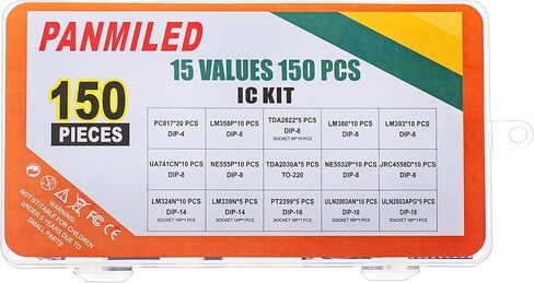 PANMILED 150 Pcs Opamp Timer Darlington Phototcoupler PC817 LM358P LM324N TDA2822 TDA2030A ULN2003AN ULN2803APG LM386 LM393 LM339N UA741CN NE555P NE5532P JRC4558D PT2399 IC Assortment Kit IC Sockets in Saudi Arabia