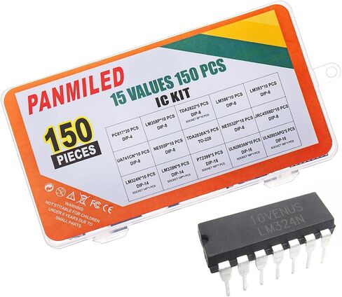 PANMILED 150 Pcs Opamp Timer Darlington Phototcoupler PC817 LM358P LM324N TDA2822 TDA2030A ULN2003AN ULN2803APG LM386 LM393 LM339N UA741CN NE555P NE5532P JRC4558D PT2399 IC Assortment Kit IC Sockets in Saudi Arabia