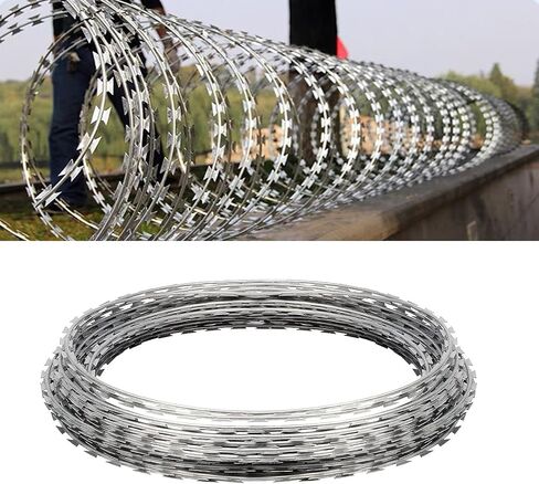98FT Razor Wire Galvanized Barbed Wire Razor Ribbon Barbed Wire,Razor Wire for Wire Fencing,98 Feet per Roll (Roll Diameter:19" ; 45 coils/Roll) (98 FT, 1) in Saudi Arabia