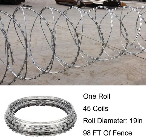 98FT Razor Wire Galvanized Barbed Wire Razor Ribbon Barbed Wire,Razor Wire for Wire Fencing,98 Feet per Roll (Roll Diameter:19" ; 45 coils/Roll) (98 FT, 1) in Saudi Arabia