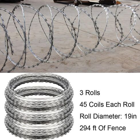 98FT Razor Wire Galvanized Barbed Wire Razor Ribbon Barbed Wire,Razor Wire for Wire Fencing,98 Feet per Roll (Roll Diameter:19" ; 45 coils/Roll) (98 FT, 1) in Saudi Arabia